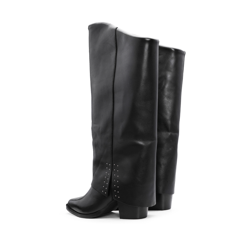 Bota Cano Alto Mulher Pele Preto