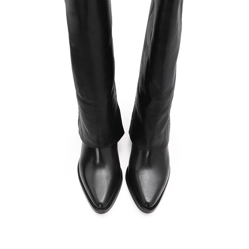 Bota Cano Alto Mulher Pele Preto