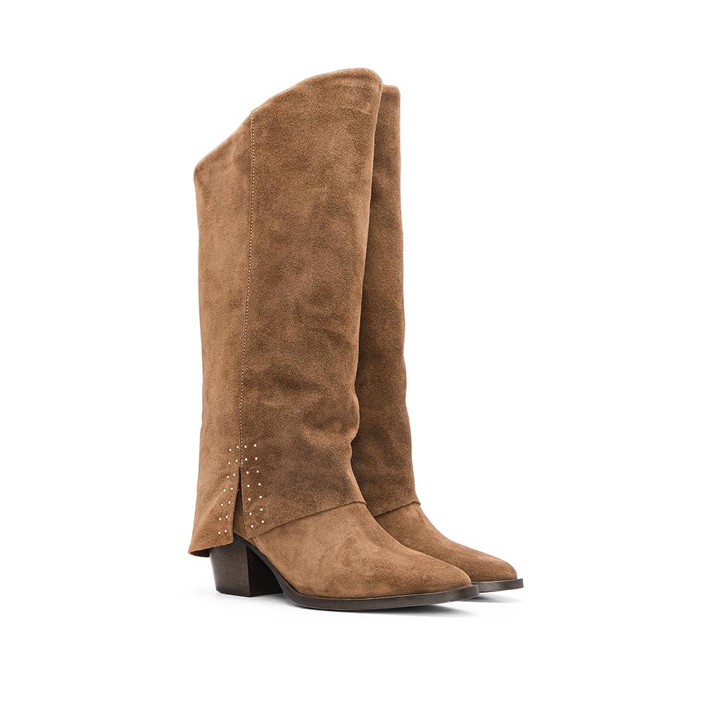 Bota Cano Alto Mulher Camurça Camel