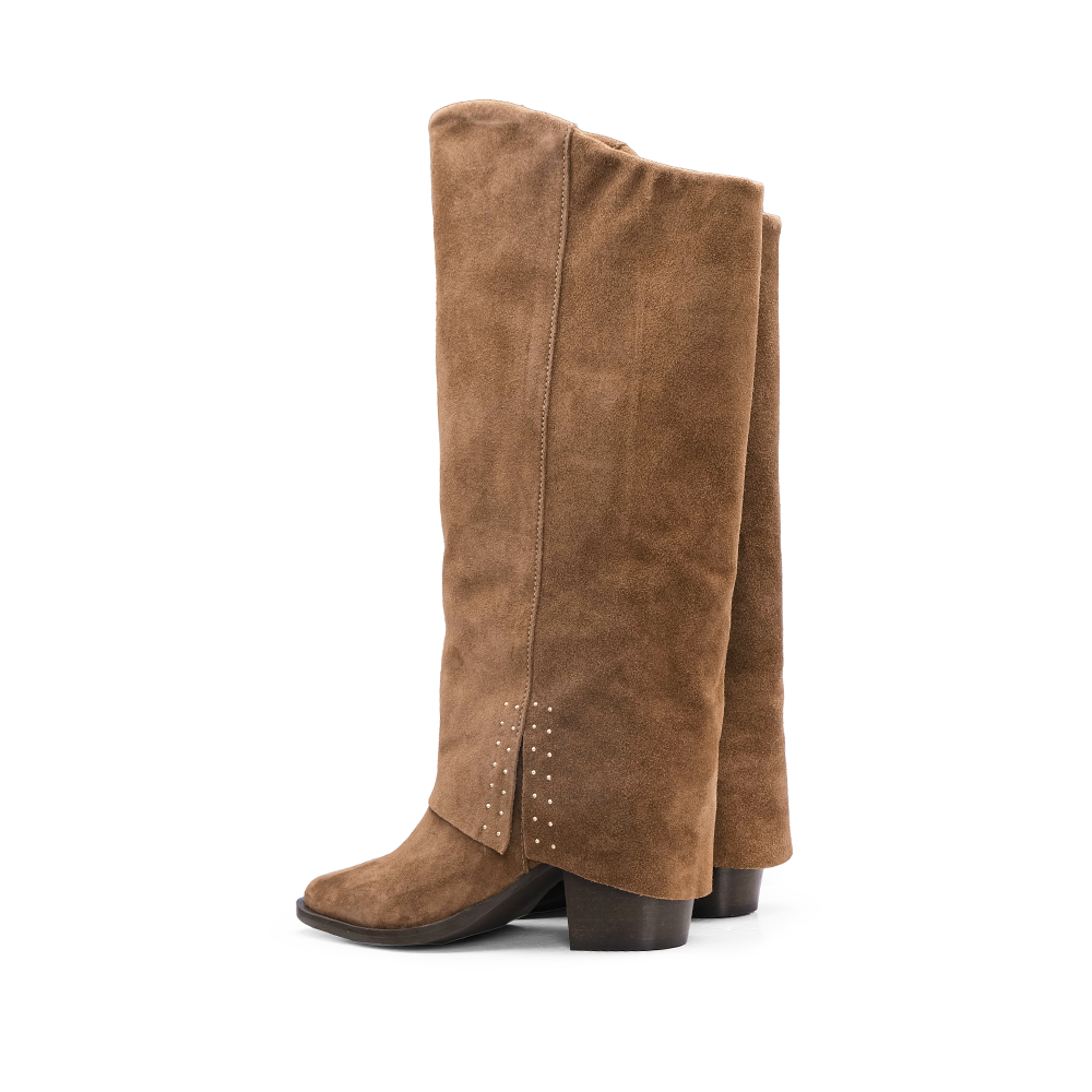Bota Cano Alto Mulher Camurça Camel