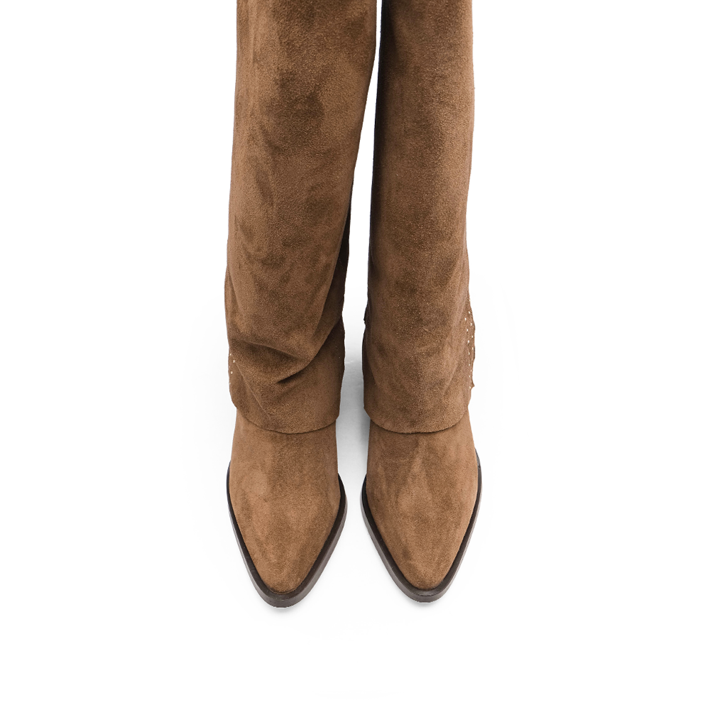 Bota Cano Alto Mulher Camurça Camel