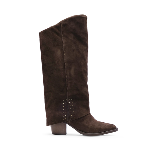 Bota Cano Alto Mulher Camurça Castanho