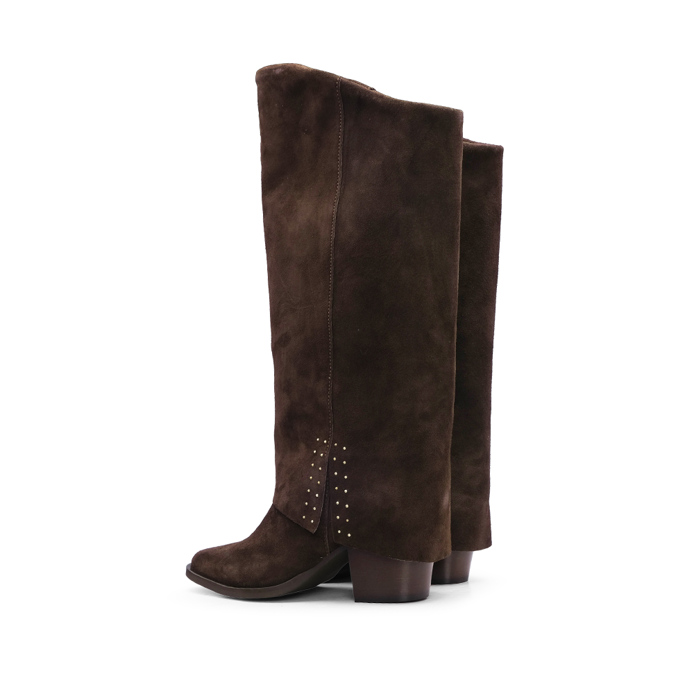 Bota Cano Alto Mulher Camurça Castanho