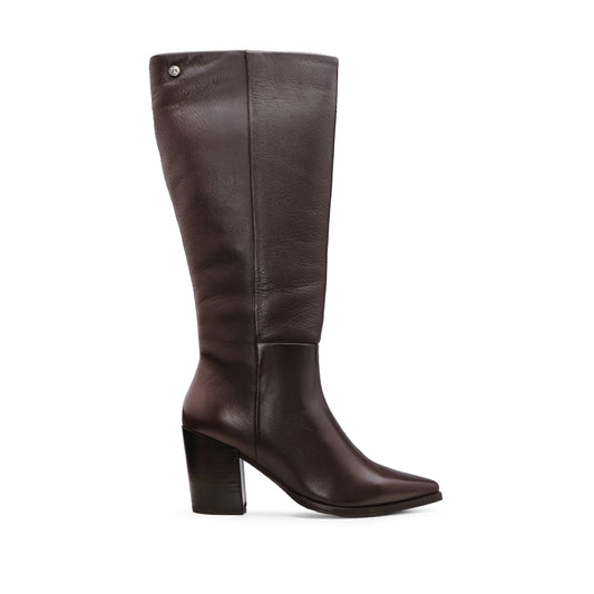 Bota Cano Alto Mulher Pele Castanho