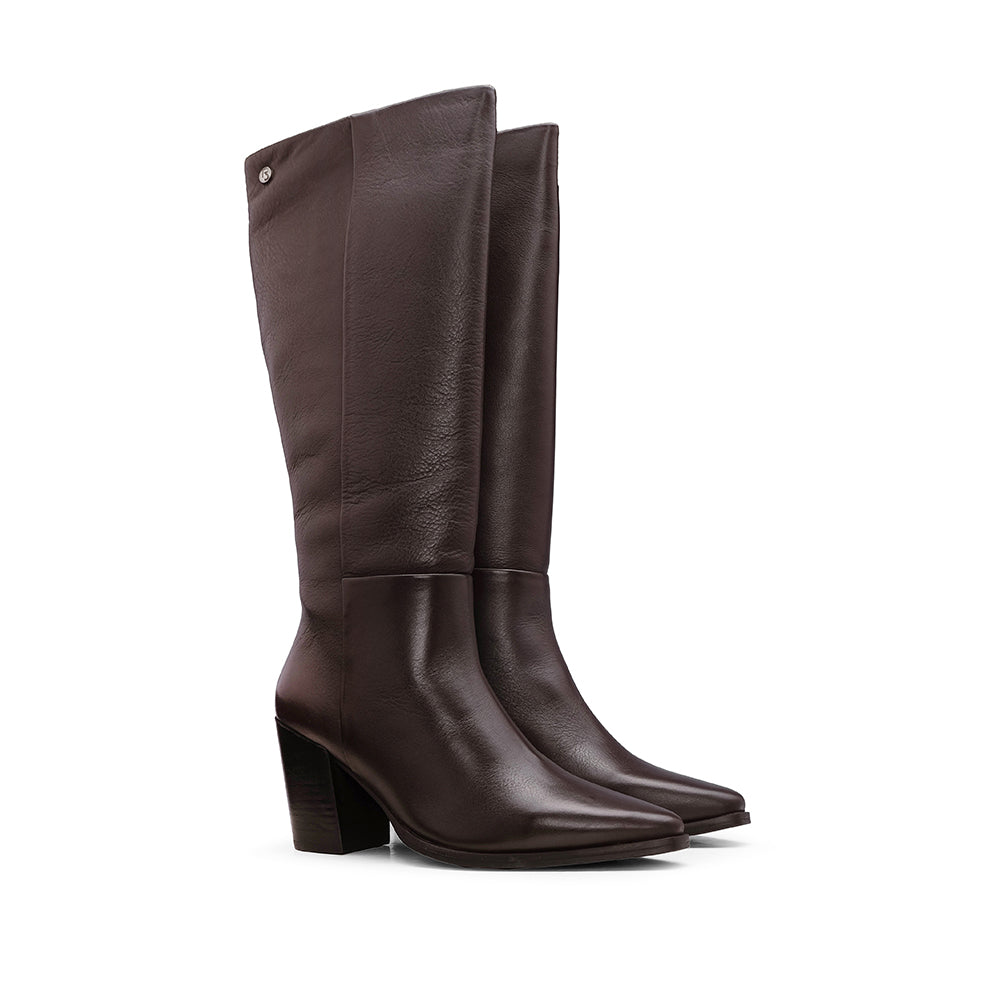 Bota Cano Alto Mulher Pele Castanho