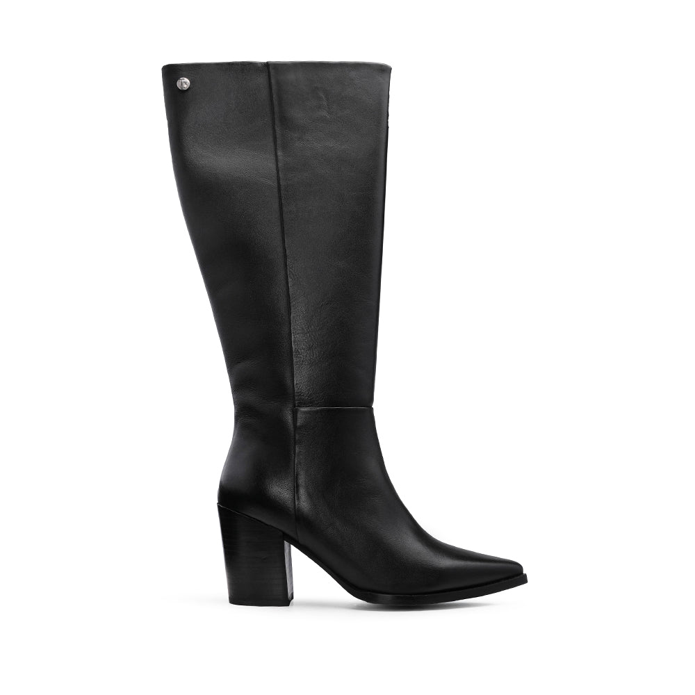 Bota Cano Alto Mulher Pele Preto