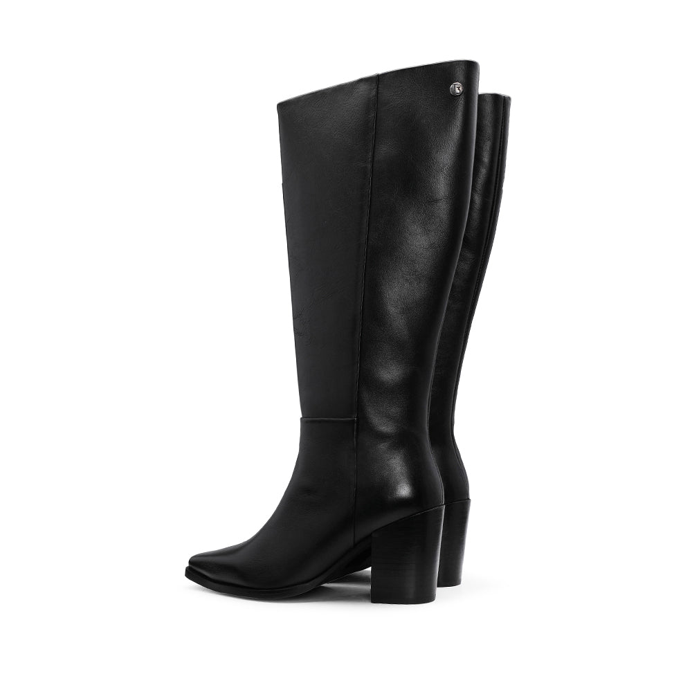 Bota Cano Alto Mulher Pele Preto