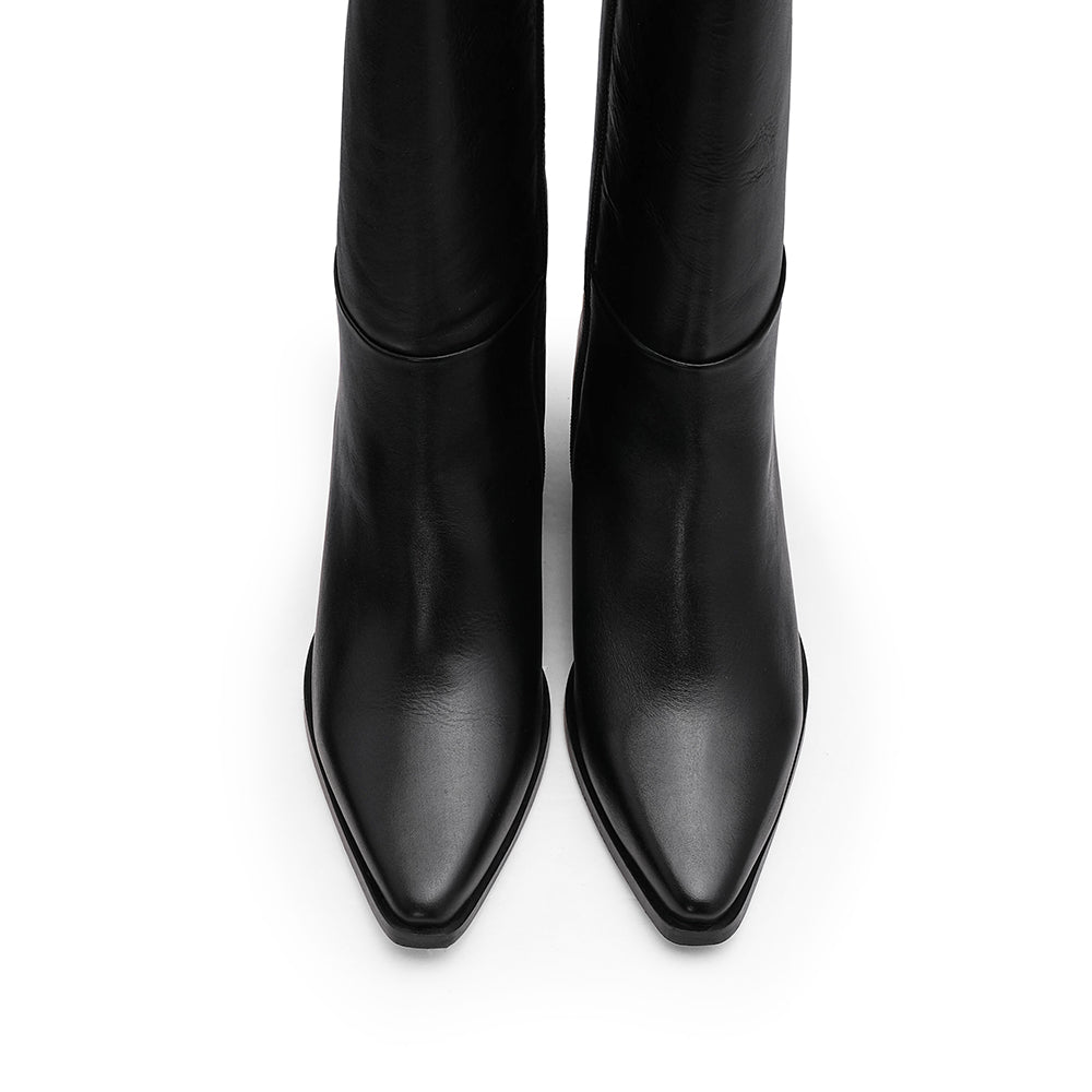 Bota Cano Alto Mulher Pele Preto