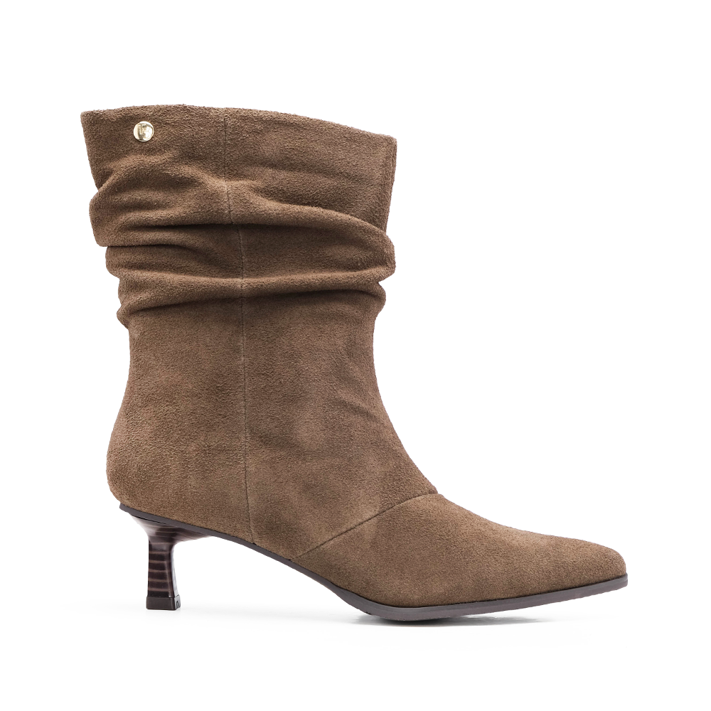 Bota Salto Médio Mulher Camurça Taupe