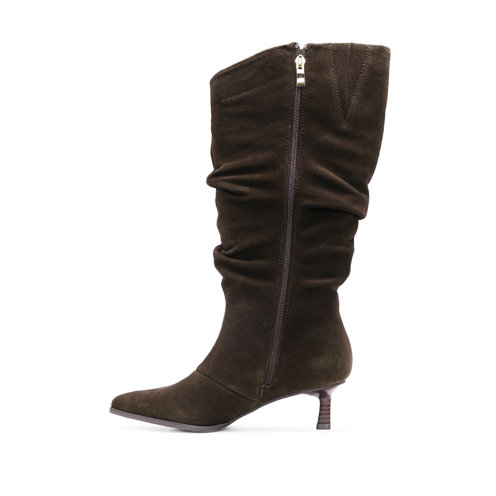 Bota Cano Alto Mulher Camurça Castanho