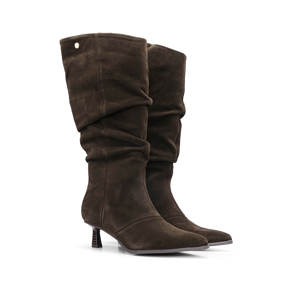 Bota Cano Alto Mulher Camurça Castanho