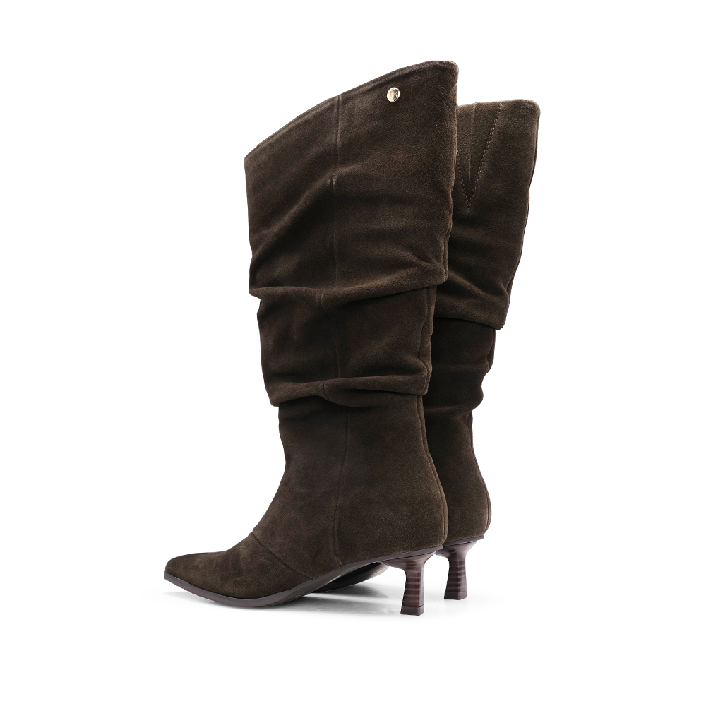 Bota Cano Alto Mulher Camurça Castanho