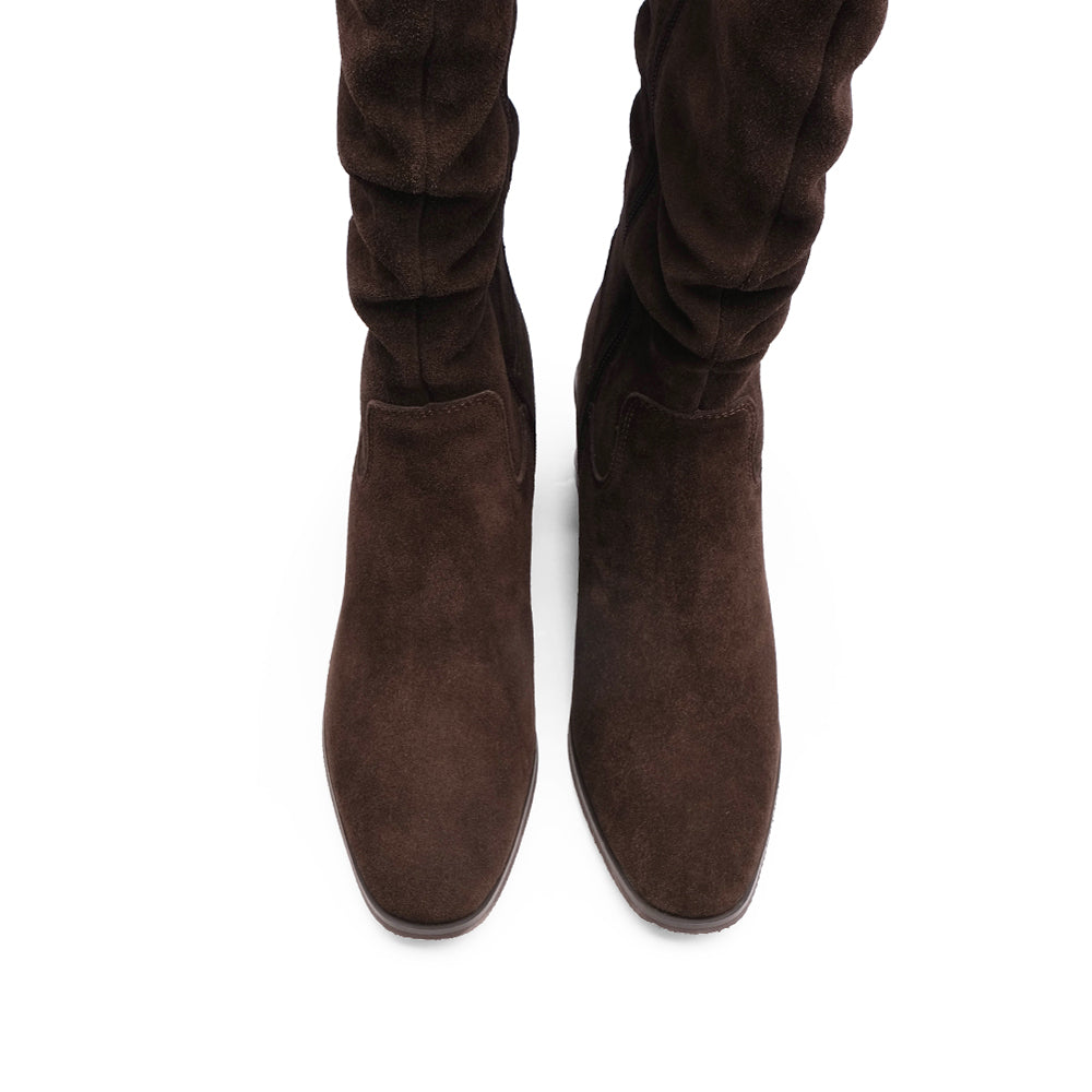 Bota Cano Alto Mulher Camurça Castanho