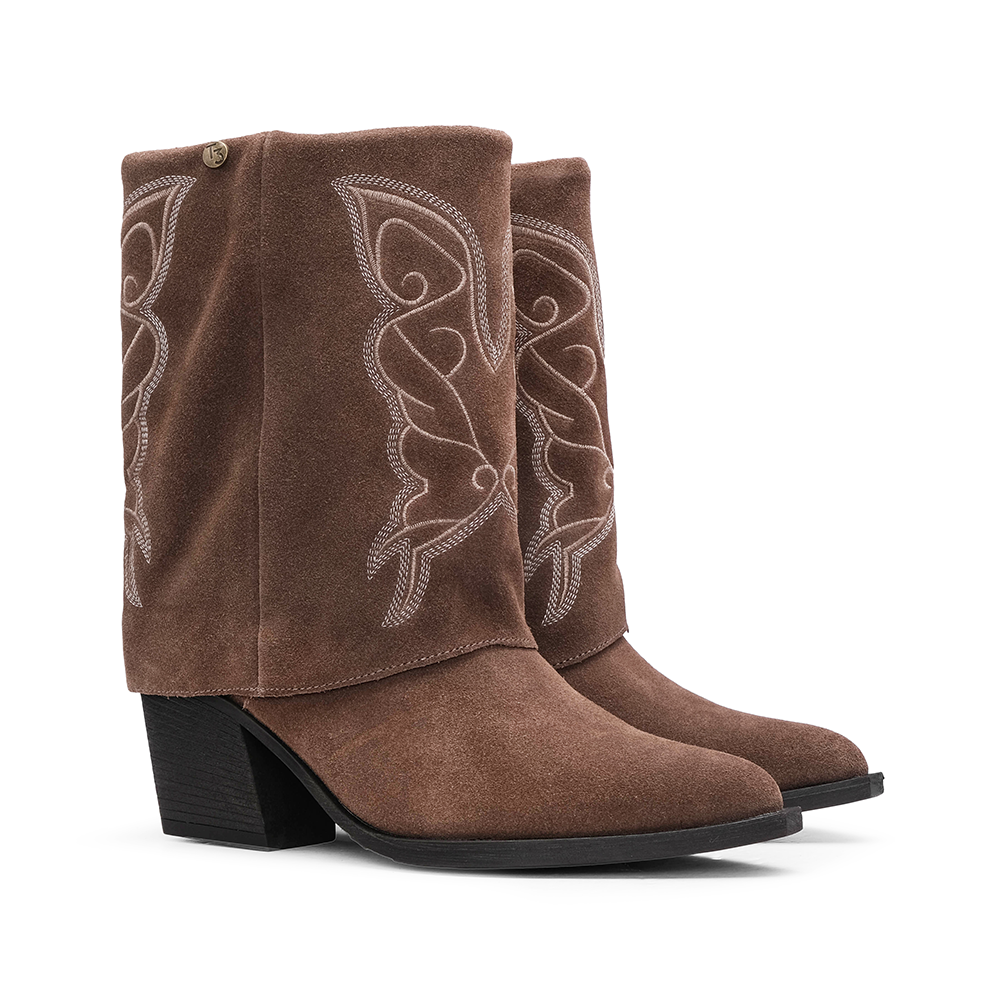 Bota Salto Médio Mulher Camurça Taupe