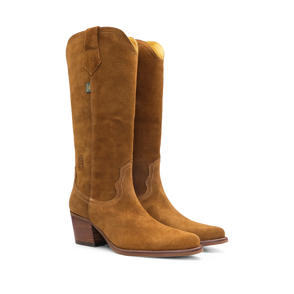 Bota Cano Alto Mulher Camurça Camel