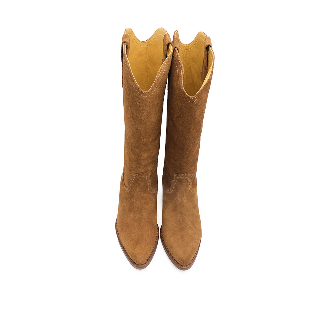 Bota Cano Alto Mulher Camurça Camel
