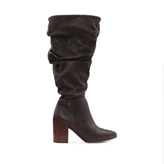Bota Cano Alto Mulher Pele Castanho