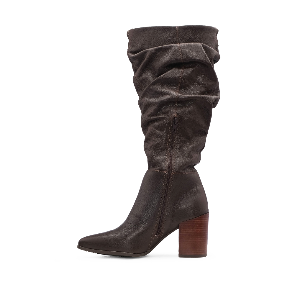 Bota Cano Alto Mulher Pele Castanho