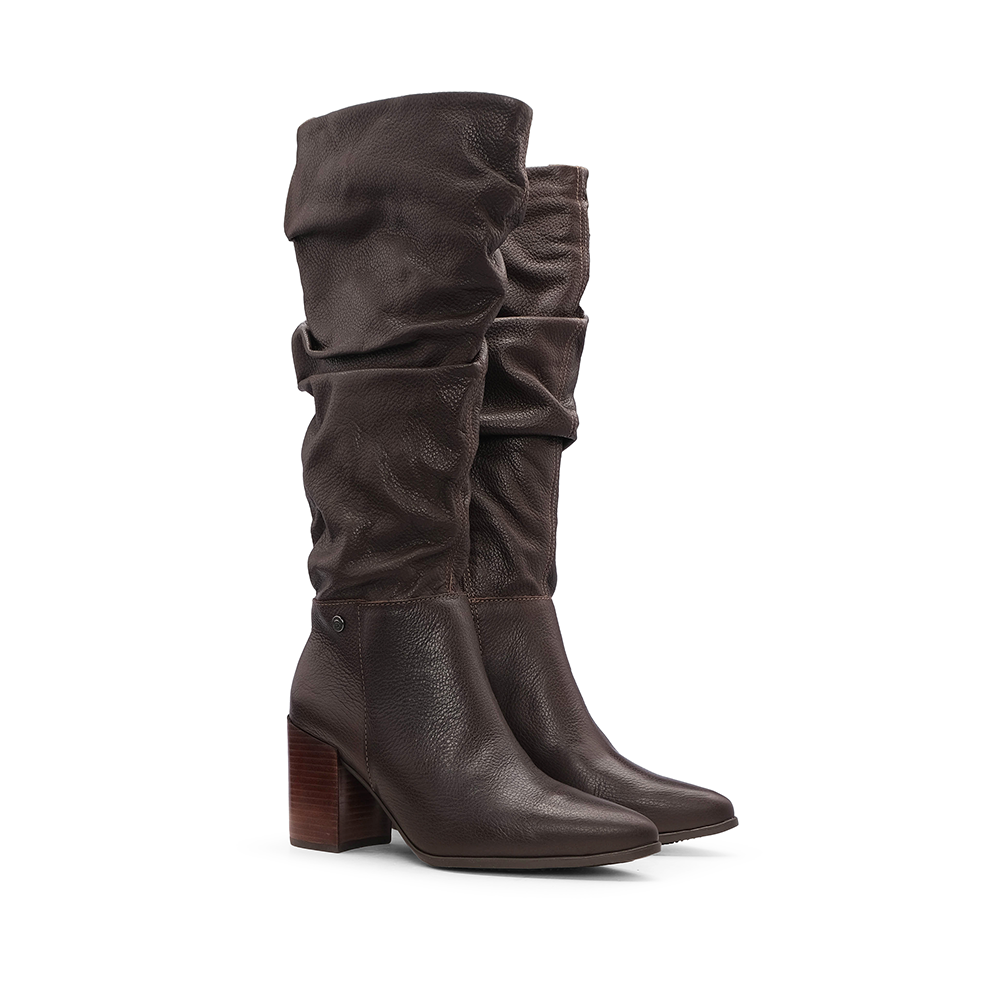 Bota Cano Alto Mulher Pele Castanho