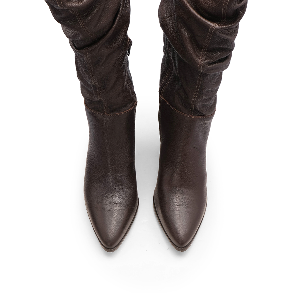 Bota Cano Alto Mulher Pele Castanho