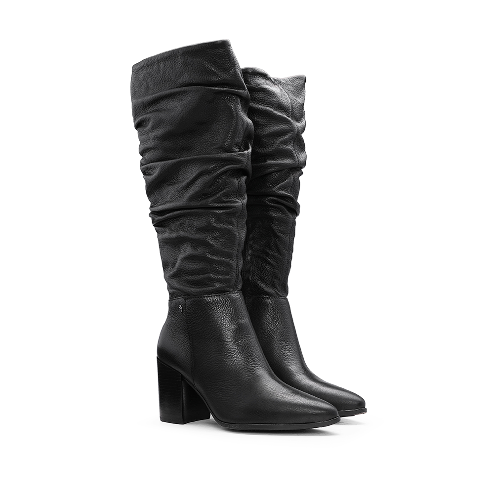 Bota Cano Alto Mulher Pele Preto