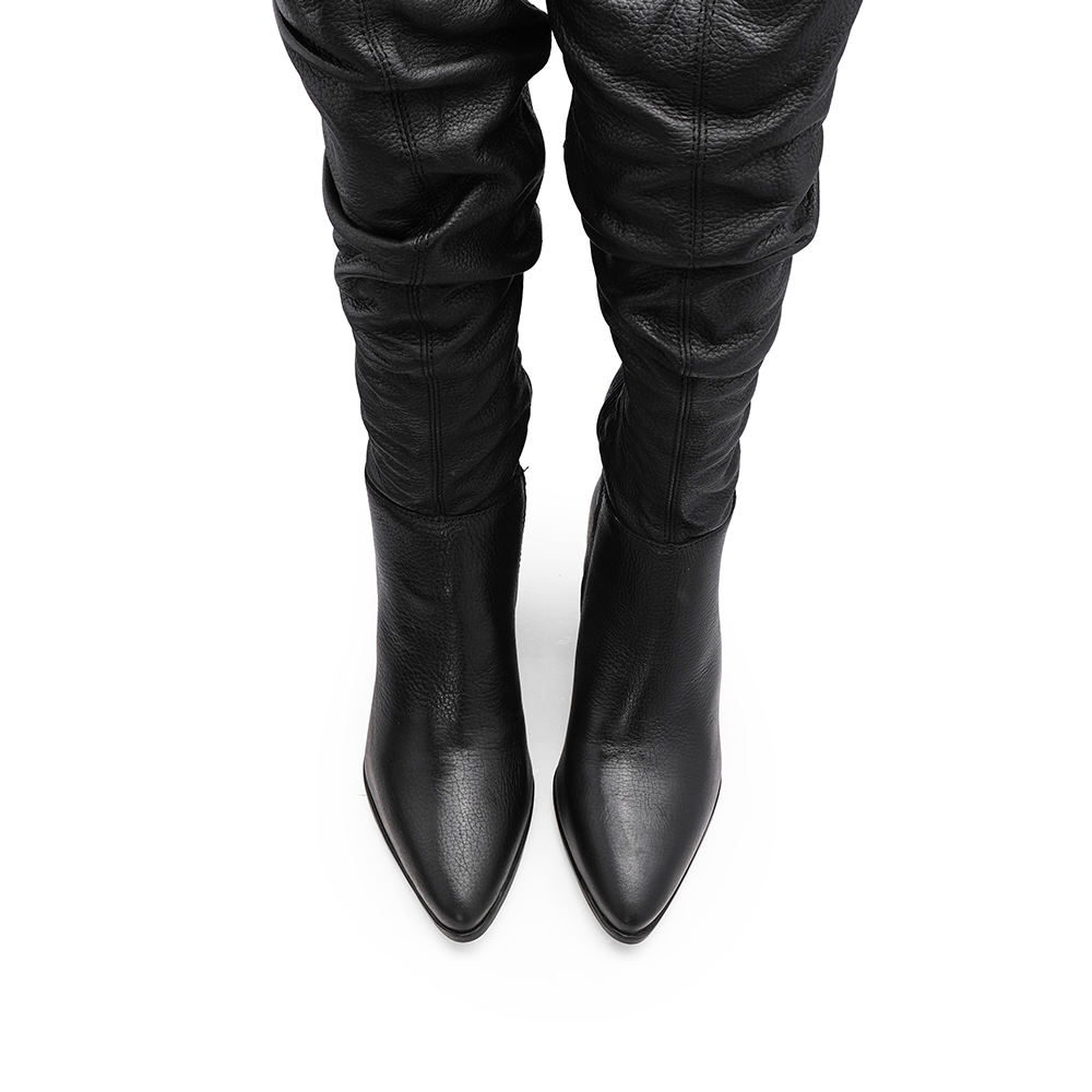 Bota Cano Alto Mulher Pele Preto