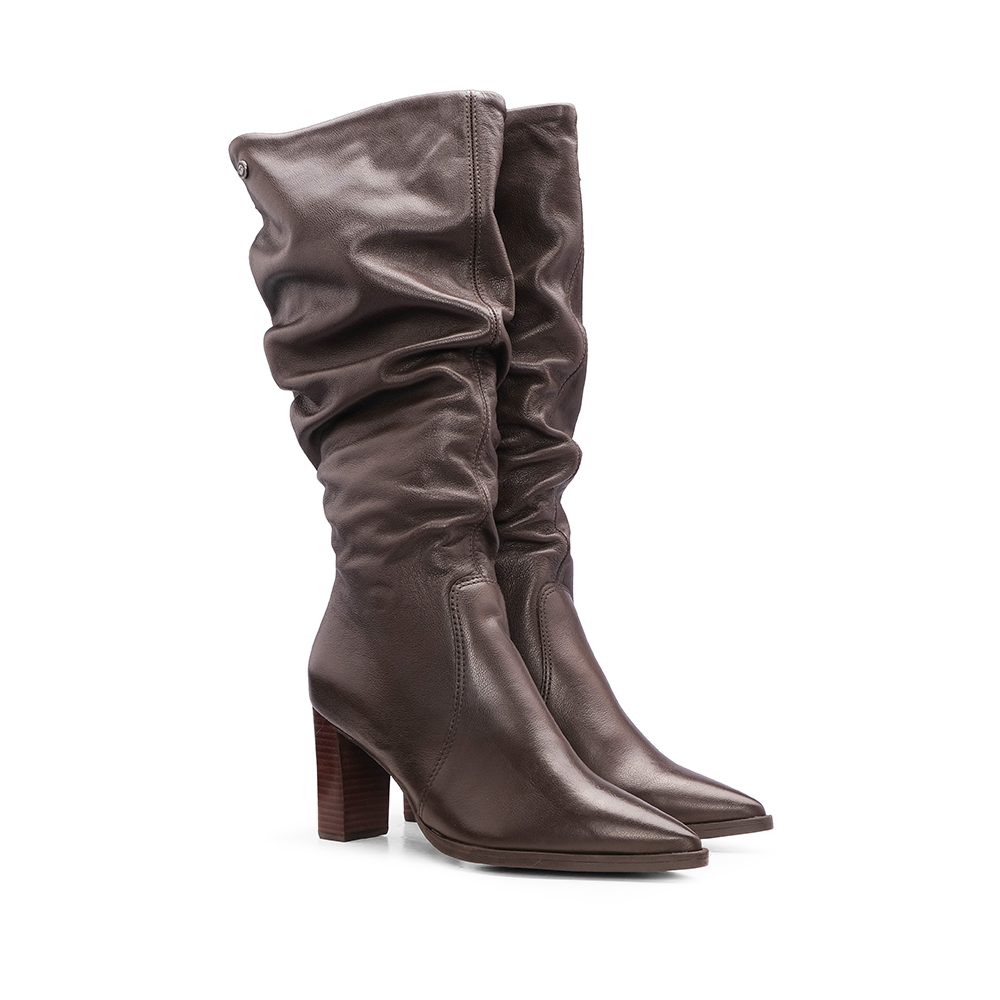 Bota Cano Alto Mulher Pele Castanho