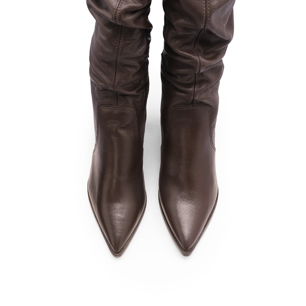 Bota Cano Alto Mulher Pele Castanho