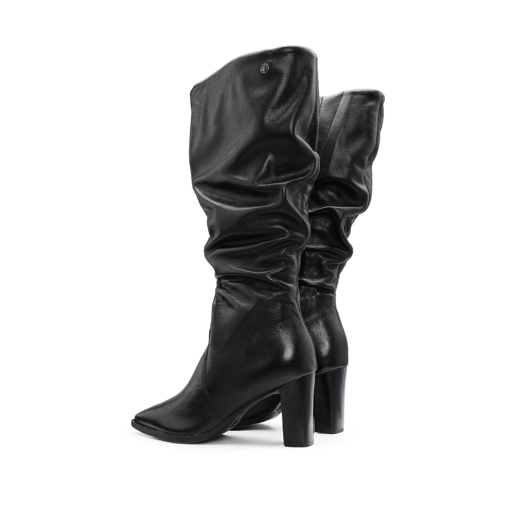 Bota Cano Alto Mulher Pele Preto