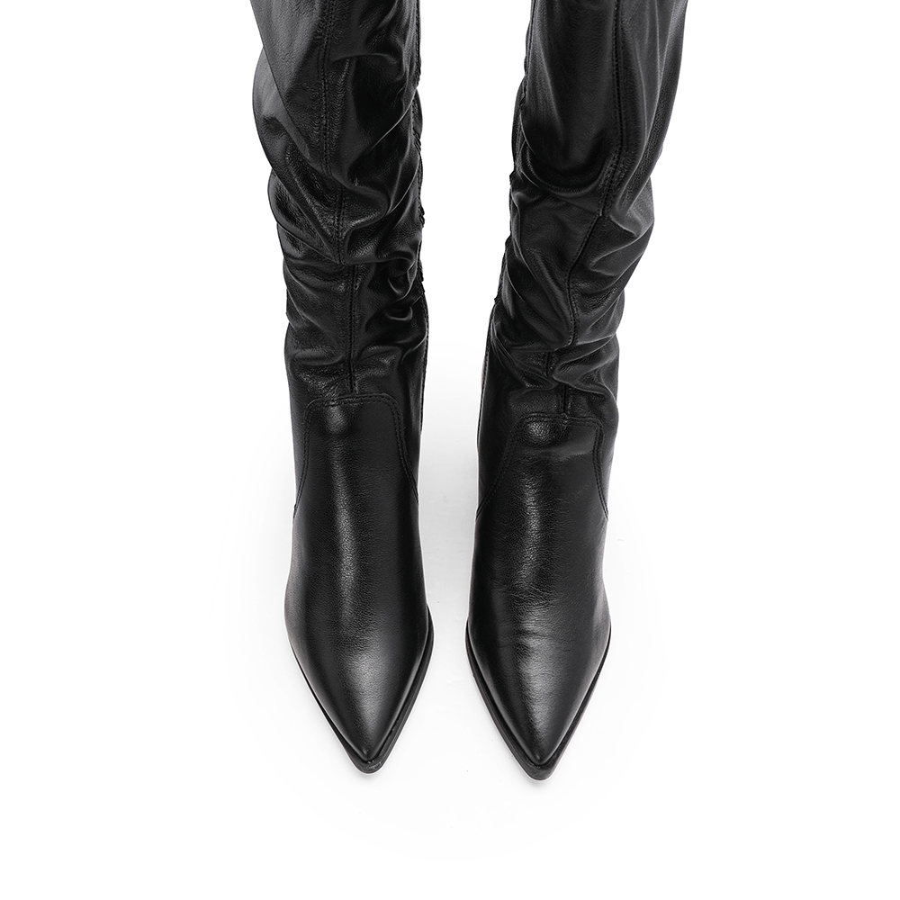 Bota Cano Alto Mulher Pele Preto
