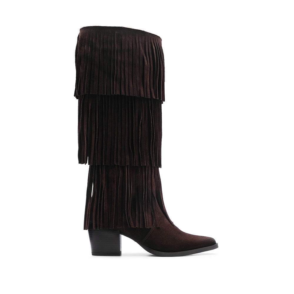 Bota Cano Alto Mulher Camurça Castanho