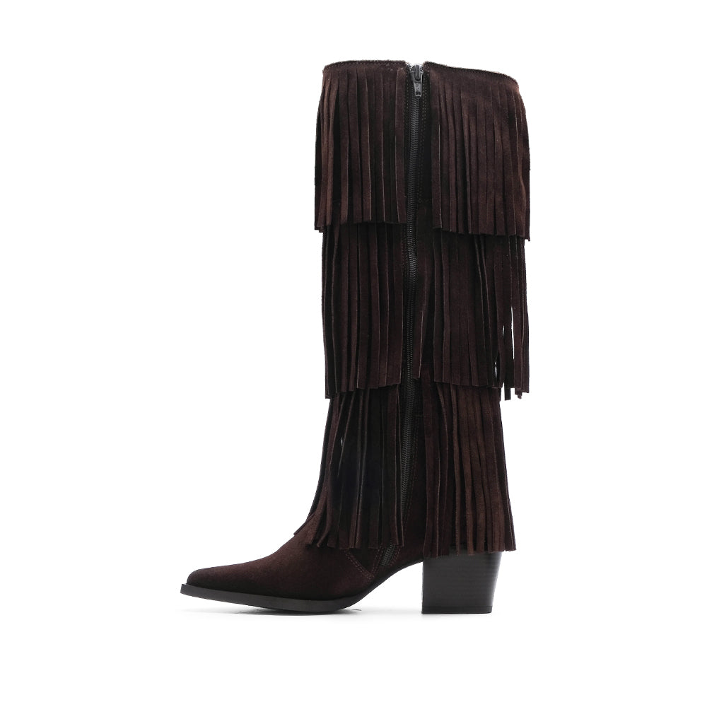 Bota Cano Alto Mulher Camurça Castanho