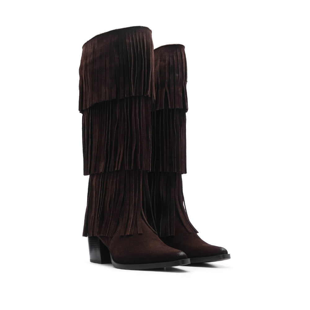 Bota Cano Alto Mulher Camurça Castanho