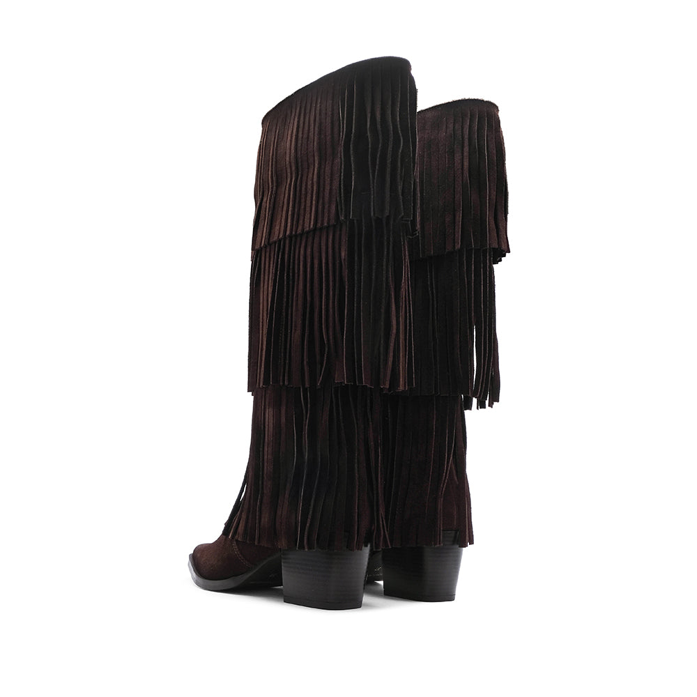 Bota Cano Alto Mulher Camurça Castanho