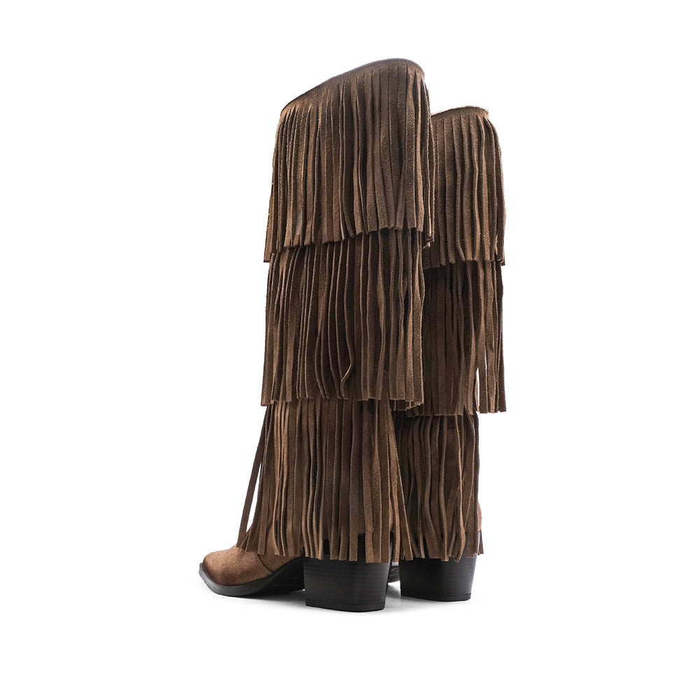 Bota Cano Alto Mulher Camurça Taupe