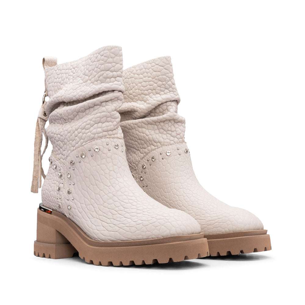 Bota Casual Mulher Pele Bege