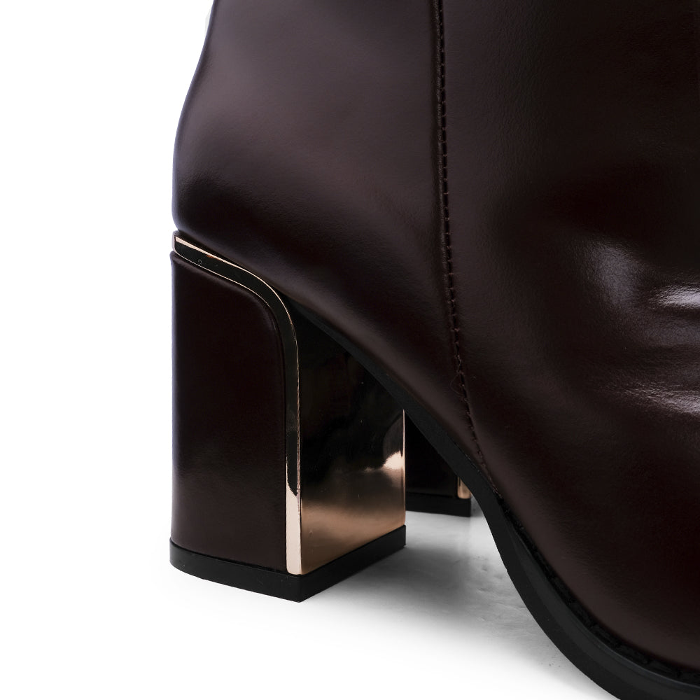 Bota Cano Alto Mulher Pele Bordeaux