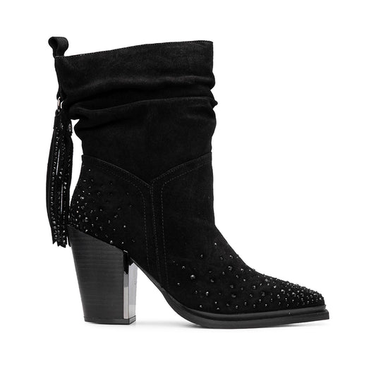 Bota Salto Alto Mulher Camurça Preto