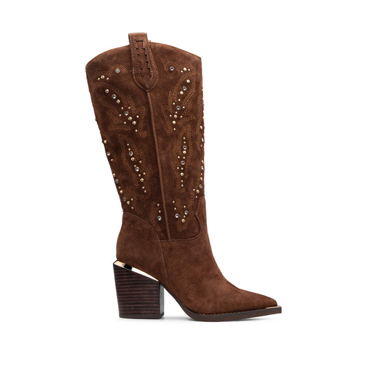Bota Cano Alto Mulher Camurça Camel