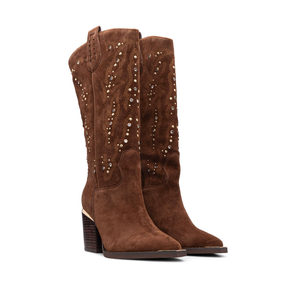 Bota Cano Alto Mulher Camurça Camel