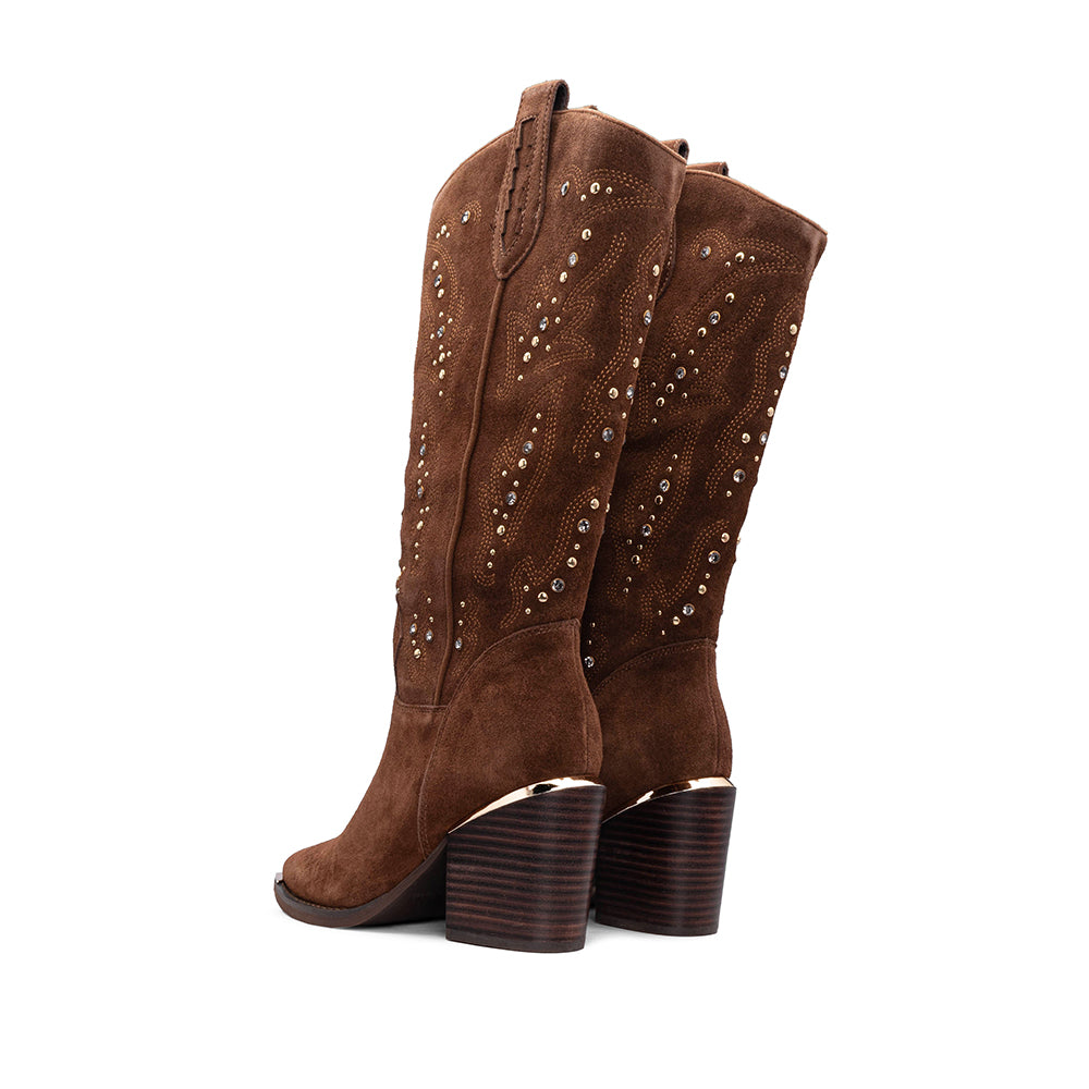 Bota Cano Alto Mulher Camurça Camel