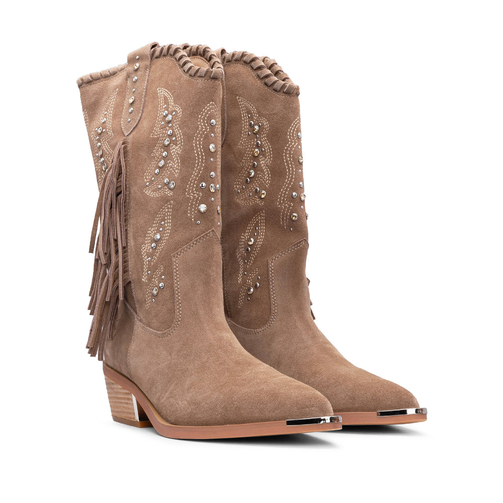 Bota Texana Mulher Camurça Bege