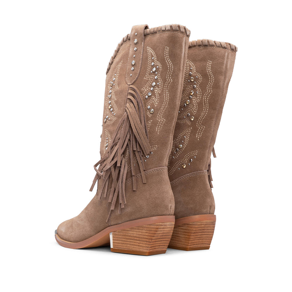 Bota Texana Mulher Camurça Bege