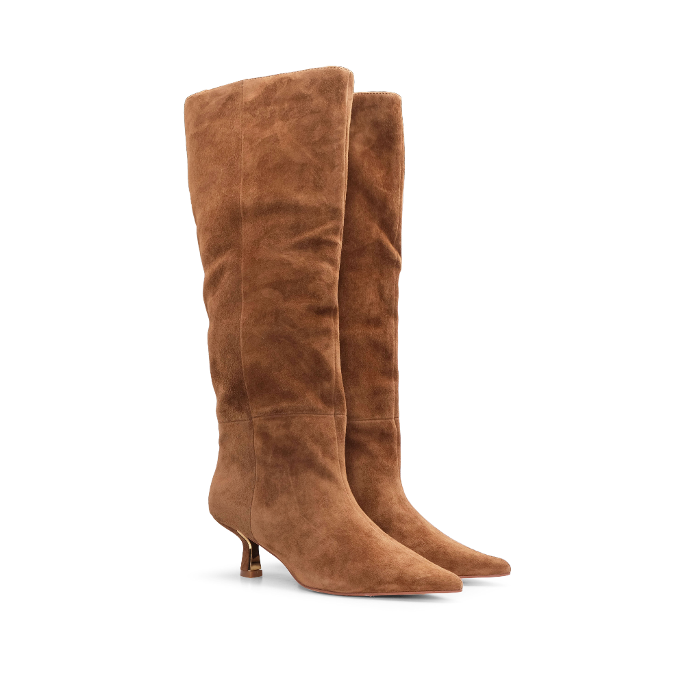 Bota Cano Alto Mulher Camurça Camel
