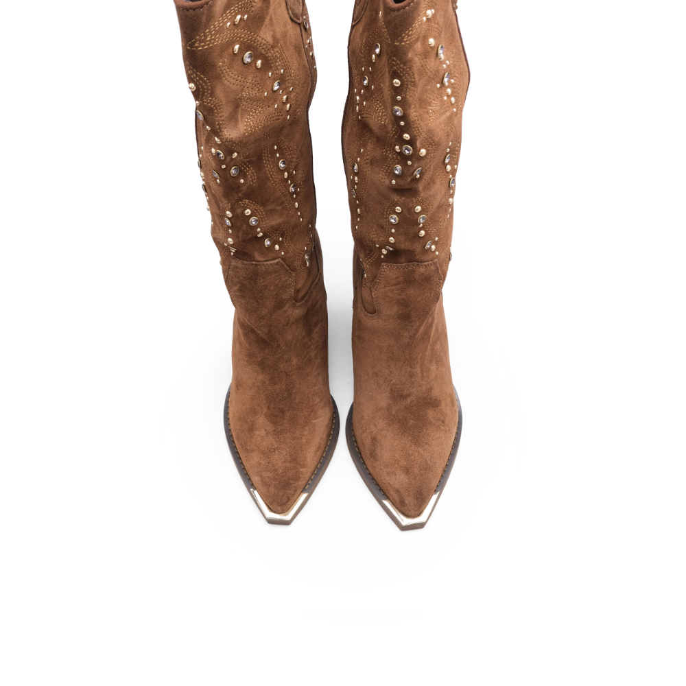 Bota Cano Alto Mulher Camurça Camel