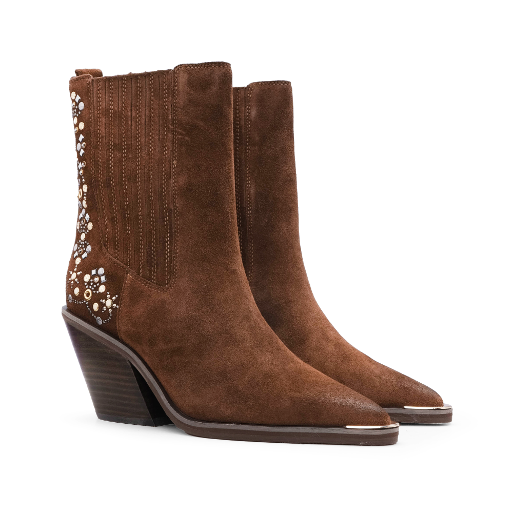 Bota Salto Alto Mulher Camurça Camel