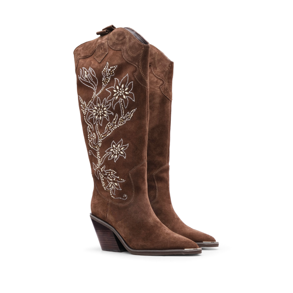 Bota Cano Alto Mulher Camurça Camel