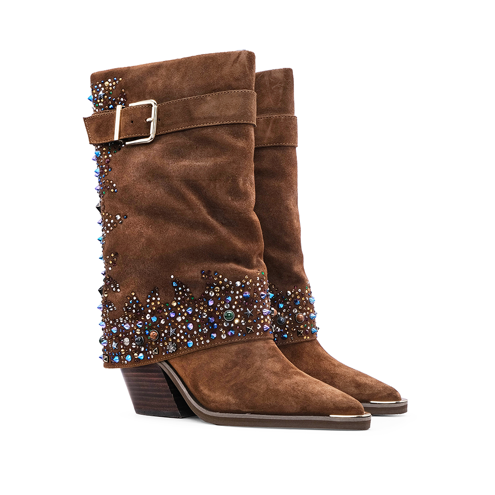 Bota Cano Alto Mulher Camurça Camel