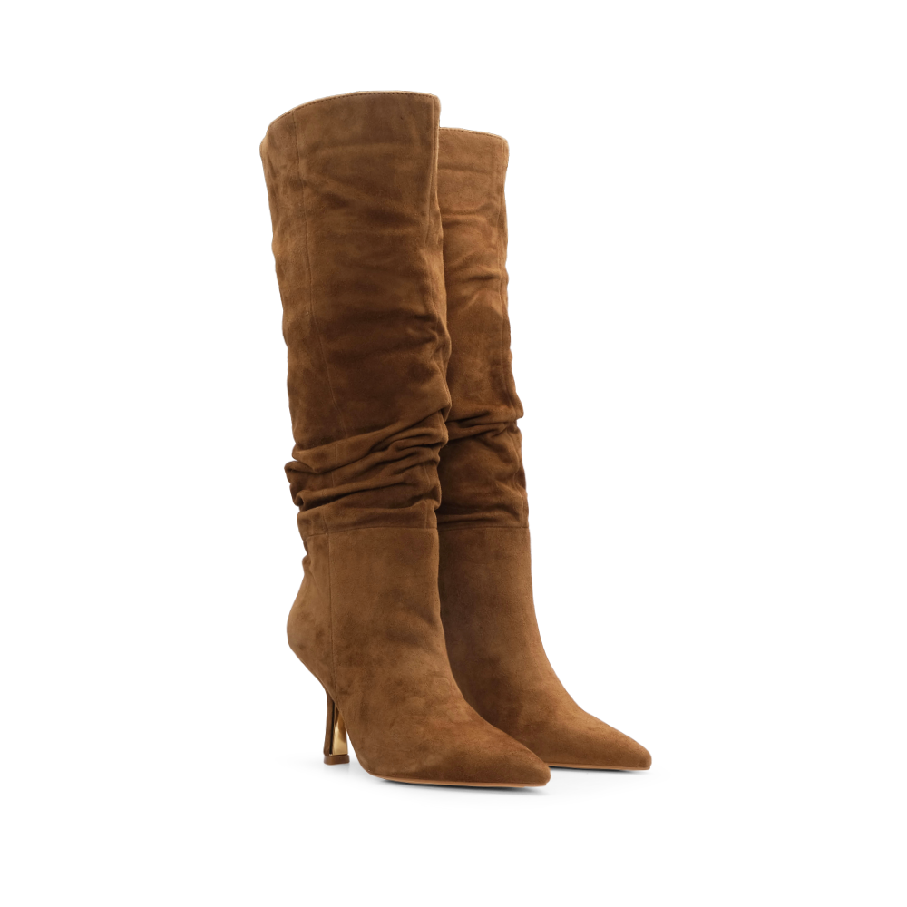 Bota Cano Alto Mulher Camurça Camel
