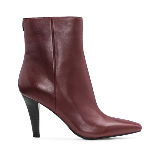Botim Salto Alto Mulher Pele Bordeaux